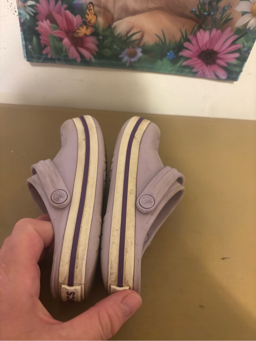 CROCS Kids Lavender Slip-On Clogs with Purple Trim - Picture 3 of 10